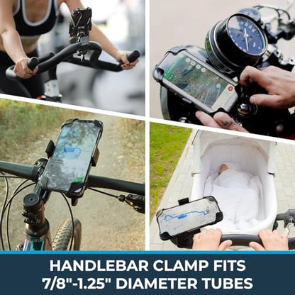 Roam Universal Cell Phone Holder Net Mount - Adjustable Up to 3.6" W x 7" L - 360° Rotation - Hands Free Navigation System for Motorcycle eBike Dirt Road Cruiser Scooter - Orange