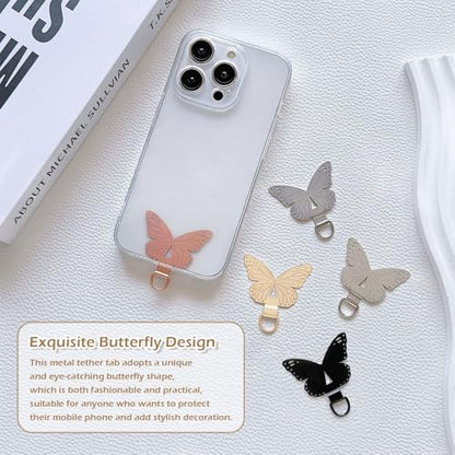 5 PCS Metal Phone Tether Tab, Butterfly Cell Phone Tether Tab