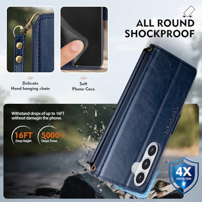 for Samsung Galaxy S26 Wallet Case with Card Holder RFID Blocking PU Leather Zipper Phone Case Flip Folio Protective Cover Wrist Strap Credit Card Slots Kickstand Men Women,Dark Blue - color: Dark Blue, size: Samsung Galaxy S26 - 6.3"