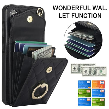 Asuwish Phone Case for Samsung Galaxy S24 5G Wallet Cover with Tempered Glass Screen Protector and Crossbody Wrist Strap Ring Stand RFID Blocking Card Holder Leather Cell S 24 24S G5 Women Girls Black - color: Black