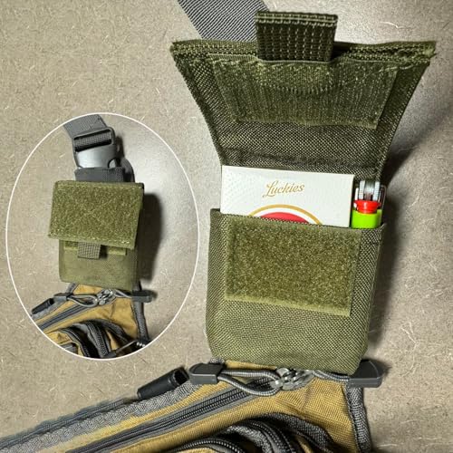 TRIWONDER Tactical Cigarette Pouch Molle Small Military Bag Battery Cigarette Case EDC Utility Card Holder Lighter Slot Mini Cigar Waist Pack - color: 01 Green - 2 Pack