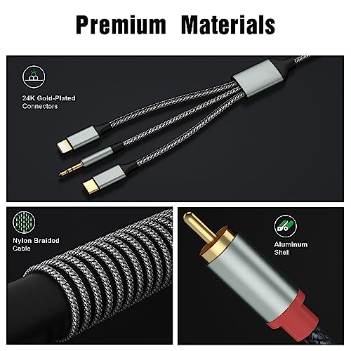 Lightning to RCA Cable Audio Aux Adapter（3.3M）,RCA to 3.5mm Cable，USB C to 2 RCA Audio Cable， (3 in 1 audio cable) for Power Amplifier, Car, Home Theater, Speaker and More(Lightning Compatible)