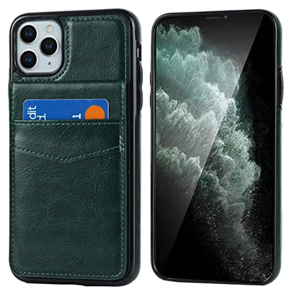 KIHUWEY for iPhone 11 Pro Max Wallet Case Card Holder Kickstand, Green | Credit Card Slots, PU Leather, Magnetic Clasp, Flip Heavy Duty Protection Cover for Men and Women - color: Green