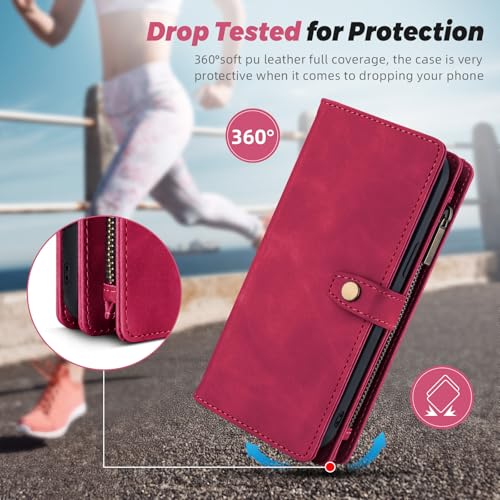 TwoHead for iPhone 11 Wallet case with 11 Card Holder (Wine Red) | Detachable Magnetic Phone Case, PU Leather Wallet for Women/Men,Wireless Charging Compatible,with Wrist Strap - color: Wine Red