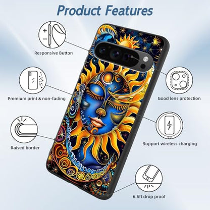 for Google Pixel 9 Pro XL Phone Case, TPU Shockproof Full Body Protection 6.8" Sun Moon Stars Cover for Pixel 9 Pro XL, Lightweight Compatible Wireless Charging, Screen Protector Film - color: Sun Moon Stars