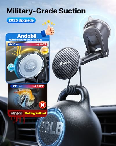 andobil for MagSafe Car Mount [85+LBS Strongest Suction & 2026 Military-Grade N55] Retractable Magnetic Phone Holder for Car Dashboard Windshield Vent, Car Phone Holder for iPhone 18 Pro Max 17 16 15 - style: Dash & Windshield