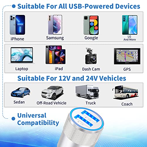 Apple MFi Certified iPhone Car Charger, 4.8A USB Car Power Fast Charging - color: Frosted Silver