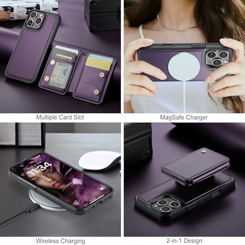 Wallet Case for iPhone 16 Pro Max Compatible with MagSafe for Men Women, Detachable Magnetic Wallet Phone Case with Card Slot Holder RFID Blocking for iPhone 16 Pro Max 6.9 inch (Purple) - color: Purple