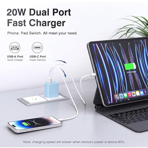 4 Pack USB C Charger Block,20W USB-C & USB-A Port Charger，for i Phone 17/16/15/14/13/12/11/X/8, i Pad and More，Blue - color: 4p blue