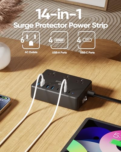 Kakyanill 100W Charging Station, Power Strip with 6 AC Outlets 8 USB Ports - color: Black