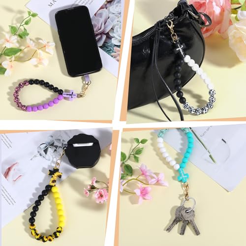 BEEFLYING Silicone Beaded Phone Charm Wrist Strap for Case - color: Black + White