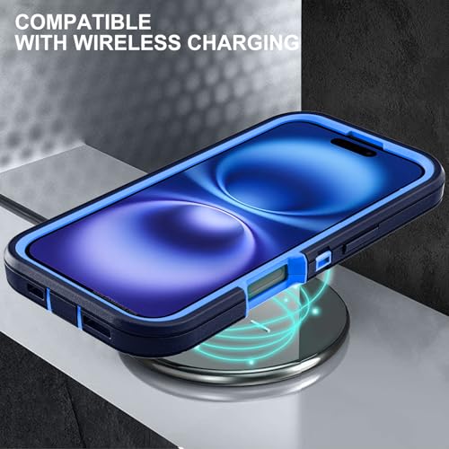 YKHJKLEC for iPhone 16 Case, Military Grade 3 in 1 Heavy Duty Shockproof/Drop Proof/Dust Proof Case with 2Pcs Tempered Glass Screen Protector (Navy Blue) - color: Navy Blue
