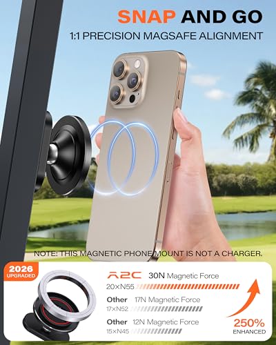 A2C Alloy Magnetic Golf Cart Phone Holder, Golf Accessories for Men, Black - color: Black