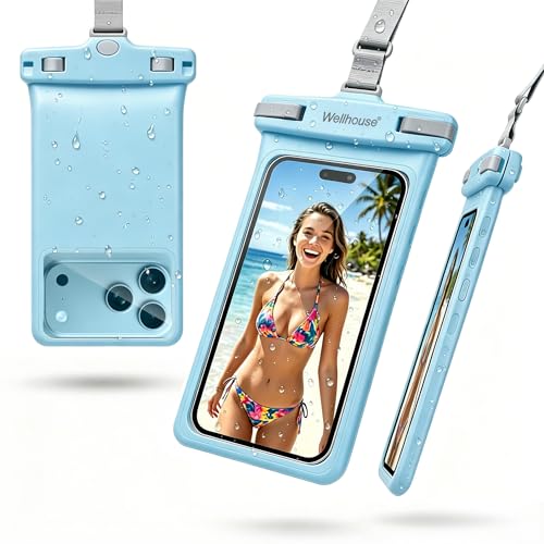 wellhouse Waterproof Phone Pouch, Waterproof Phone Case for iPhone 16 15 14 13 12 Pro Max XS Samsung, IPX8 3D Cellphone Dry Bag Beach Essentials (1 Pack - Light Blue7.0, 7 inch) - color: 1 Pack - Light Blue7.0"