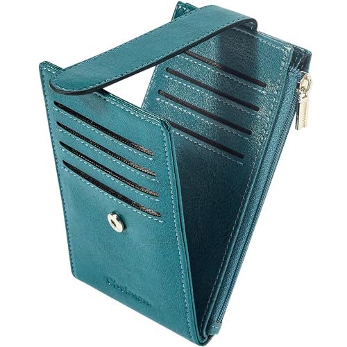 Chelmon Women's RFID Slim Card Holder Wallet | Thin Bifold Multi Card Case with Zipper Coin Pocket Purse for Women(Peacock Blue) - color: Peacock Blue