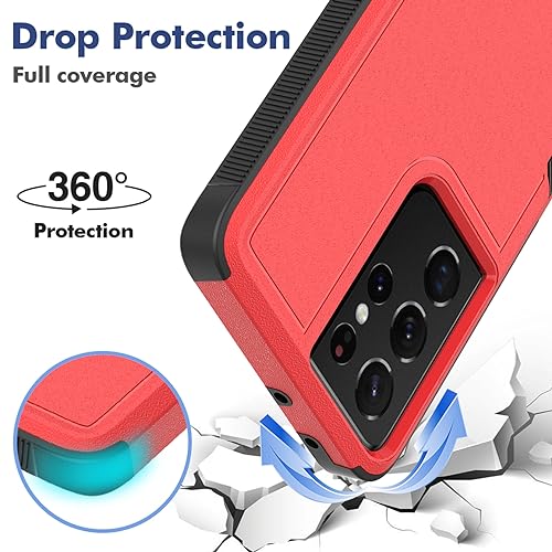 for Samsung Galaxy S21 Ultra Case: Dual Layer Protective Heavy Duty Cell Phone Cover Shockproof Rugged with Screen Protector - Military Protection Bumper Tough - Samsung Galaxy S21 Ultra 5G, Red - color: Red (PC) + Black (TPU)