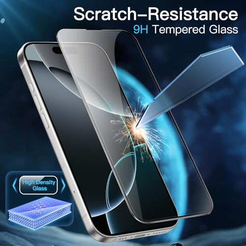 JETech Full-Coverage Screen Protector for iPhone 16 Pro, 3-Pack | Black Edge Tempered Glass, Easy Installation Tool, HD Clear, Case-Friendly - size: iPhone 16 Pro