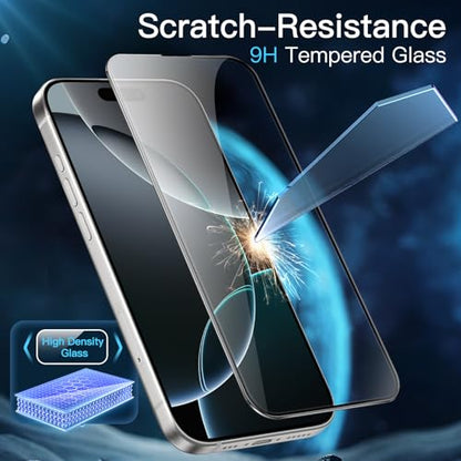 JETech Full-Coverage Screen Protector for iPhone 16 Pro, 3-Pack | Black Edge Tempered Glass, Easy Installation Tool, HD Clear, Case-Friendly - size: iPhone 16 Pro