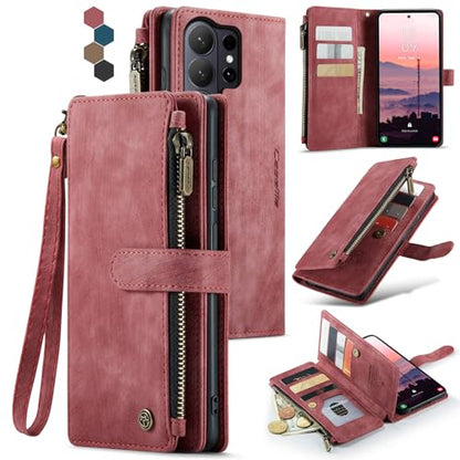 Compatible with Samsung Galaxy S26 Ultra Wallet Case with Card Holder Kickstand Magnetic Zipper Pocket Lanyard Strap Wristlet,Leather Flip Case Wallet for Galaxy S26 Ultra 6.9 Inch (Red) - color: Red, size: S26 Ultra 6.9 Inch