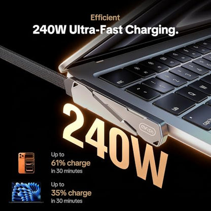 MFish 240W USB-C Cable with Foldable Stand, 3.93FT - color: Black