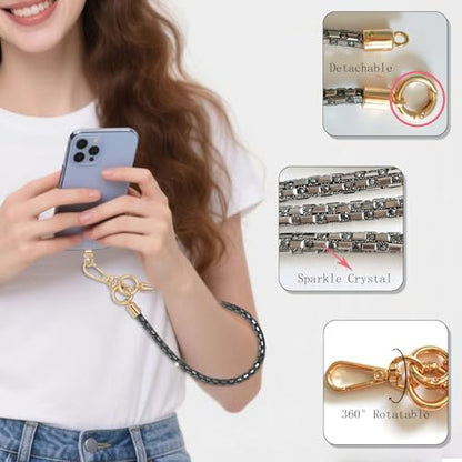 Crystal Phone Lanyard Crossbody Adjustable Rhinestone Anti-Theft Phone Strap Crossbody Cell Phone Neck Strap for Women - color: Grey