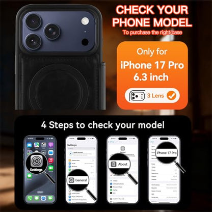 Wallet Phone Case Crafted for iPhone 17 Pro Black | PU Leather Phone Case Flip Cover Wrist Strap Card Holder Slots - color: Black-2, size: iPhone 17 Pro