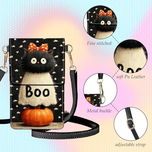 Small Crossbody Bags for Women Touchscreen Cell Phone Bag Cross Body Purses with adjustable Strap,Gifts For Teenage Girls - color: Halloween Cat Ghost Pumpkin