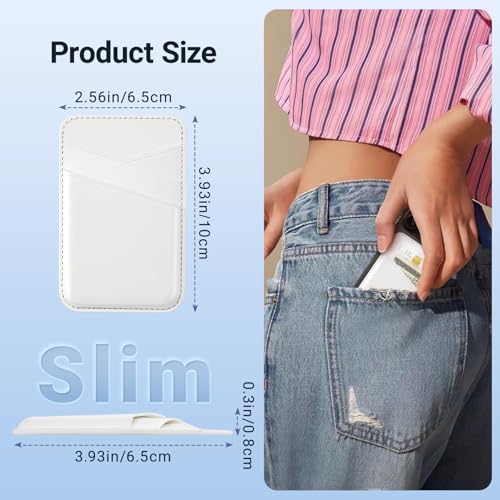 SHANSHUI Phone Wallet, Leather Phone Card Holder Strong Adhesive Stick on Credit ID Business Card Pocket for Back of Cellphone Compatible with iPhone, Most Smartphones, White 2 Pack - color: White+White