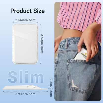 SHANSHUI Phone Wallet, Leather Phone Card Holder Strong Adhesive Stick on Credit ID Business Card Pocket for Back of Cellphone Compatible with iPhone, Most Smartphones, White 2 Pack - color: White+White