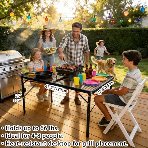 4 Ft Metal Folding Table, Folding Grill Table with 16.5/26 in Heights - color: Black, size: 4FT-Large