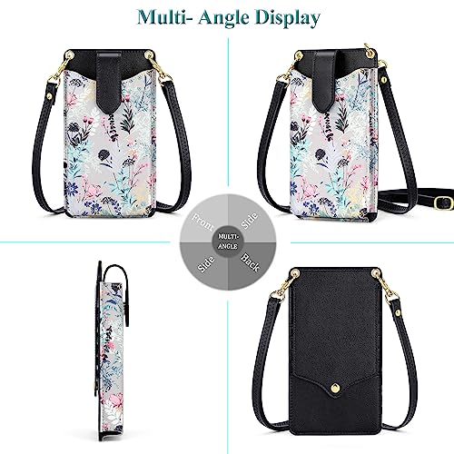Peacocktion Small Crossbody Cell Phone Purse for Women, Lightweight Mini Small Crossbody Bags for Women with Card Slots - color: 17-black Floral