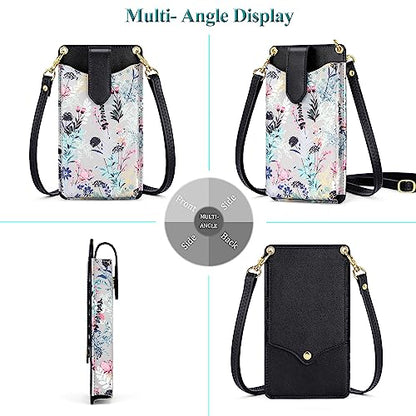 Peacocktion Small Crossbody Cell Phone Purse for Women, Lightweight Mini Small Crossbody Bags for Women with Card Slots - color: 17-black Floral