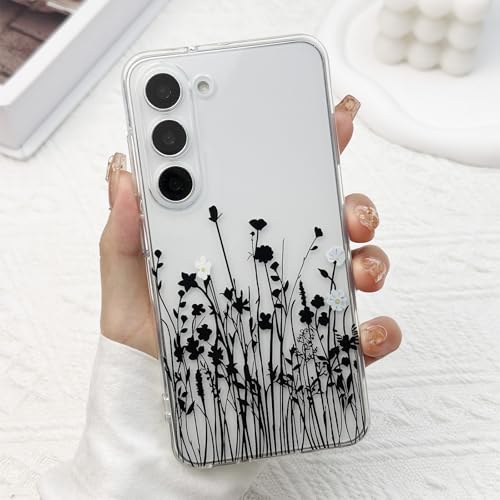 for Samsung Galaxy S23 Plus Case, Floral Flowers Cute Aesthetic Clear Lavender Pattern Case for Women Girls,Transparent Slim Soft Shockproof Cover for S23 Plus,Black Lavender - color: Black Lavender, size: for Samsung Galaxy S23 Plus
