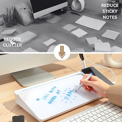 Garood Desktop Whiteboard with Wireless Charger Adapter Included Desk Buddy Charging Desktop Whiteboard Keyboard Glassboard Dry Erase Board Dry Erase Accessories 15.8X7X2 inches - color: White
