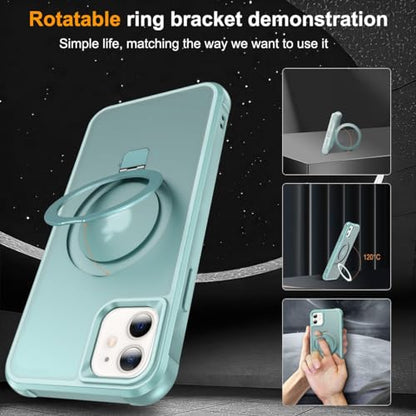CHAOFEnG Magnetic Compatible with iPhone 12/12 Pro Case with Stand [Military Grade Drop Tested][Compatible with Magnet] Ring Translucent Slim Hard Back Soft Edge, Teal Green - color: Teal Green, size: iPhone 12 & iPhone12 Pro