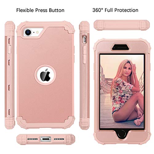 BENTOBEN for iPhone SE 2022 Case and Phone Case iPhone SE 2020, Heavy Duty 3 in 1 Full Body Rugged Shockproof Hybrid Hard PC Soft Rubber Bumper Drop Protective Girl Women Boy Men SE Cover, Rose Gold - color: Rose Gold