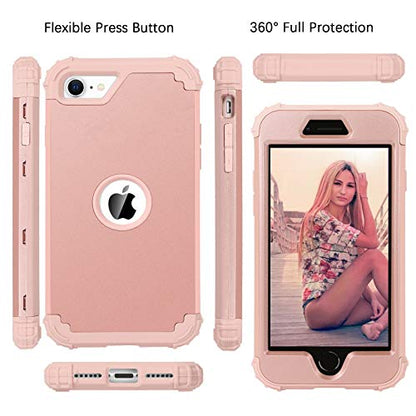 BENTOBEN for iPhone SE 2022 Case and Phone Case iPhone SE 2020, Heavy Duty 3 in 1 Full Body Rugged Shockproof Hybrid Hard PC Soft Rubber Bumper Drop Protective Girl Women Boy Men SE Cover, Rose Gold - color: Rose Gold