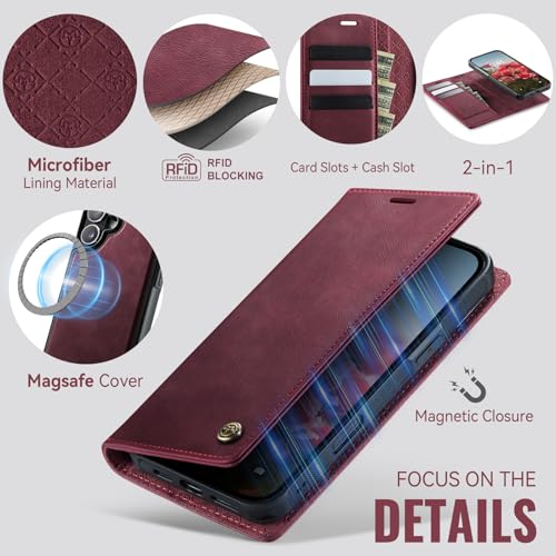 Kowauri Case for iPhone 17, PU Leather Wallet Flip Case with Card Holder RFID Blocking, Magnetic Detachable Shockproof Phone Cover Wireless Charging Compatible for iPhone 17 (6.3 inch), Red - color: Red
