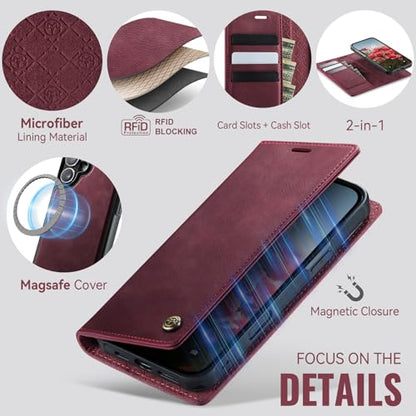 Kowauri Case for iPhone 17, PU Leather Wallet Flip Case with Card Holder RFID Blocking, Magnetic Detachable Shockproof Phone Cover Wireless Charging Compatible for iPhone 17 (6.3 inch), Red - color: Red