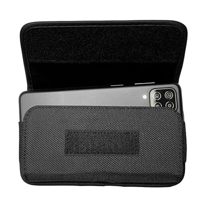 Nylon Cellphone Holster for iPhone 12/13/14/15 Pro Max/Plus, Samsung Galaxy A04S A13 A14 A15 S22 S23 S24 Plus- Horizontal Case Canvas Waist Carrying Pouch with Belt Clip/Loops, Black - size: Large