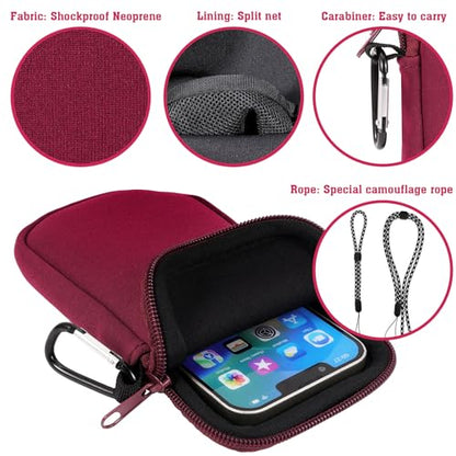 Pwsap Phone Sock, Universal Shock & Impact Resistant Neoprene Pouch with Carabiner and Lanyard Strap Sleeve Case for Hiking & Travelling Phone Bag Fits Phones up to 7 Inches, Wine Red, M - color: Wine red, size: M