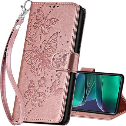 for Motorola Moto G Stylus 5G 2025 Wallet case, Rose Gold-Butterfly | 3 Card Holders, Kickstand, Shockproof TPU Shell, PU Leather, Magnetic Closure, Protective Flip Folio Cover, Women - color: 6
