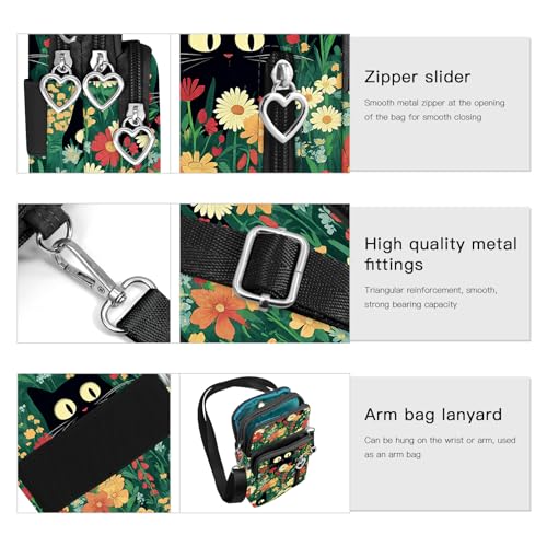 BIAOTIE Lightweight Small Crossbody bags Cell Phone Purses Travel Pouch Shoulder Bag for Women - color: Black-cat
