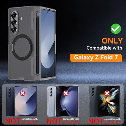 Upgraded 360° Spin Magnetic Invisible Ring Stand for Samsung Galaxy Z Fold 7 Case,[Compatible with MagSafe][S Pen Holder][Hinge Protection][Screen Protector],Shockproof Full Body Phone Cover - color: Grey-1