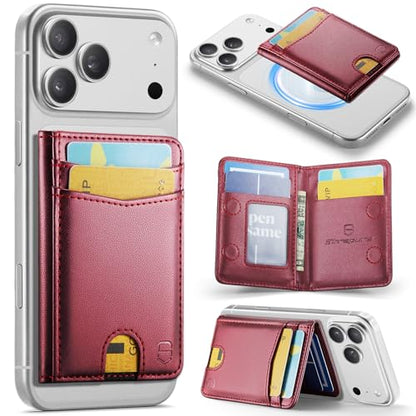 Strapurs Strong Magnetic Wallet Card Holder for MagSafe Phones and Cases, Slim PU Leather Detachable Phone Wallet with 6 Card Slots RFID Blocking for iPhone 17/16/15/14/13/12/Pro/Max/Plus – Wine Red - color: Wine Red