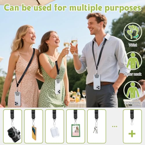 takyu Phone Lanyard, 2 Pack Adjustable Anti-Drop Neck/Wrist Strap with 2 Pcs Tether Patches, Secure Hands-Free Compatible for iPhone Samsung Perfect for Nurses, Teachers, Travel, Hiking Black - color: Black + Black