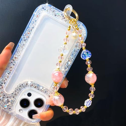 Sparkling Pink Phone Charm, Beaded Phone Wrist Strap for Women - color: Pink Crystal