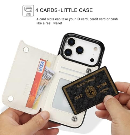 for iPhone 17 Pro Max Wallet Case with Screen Protector, Slim PU Leather Protective Case with Card Holder[RFID Blocking] Kickstand Cover 6.9“-White - color: White