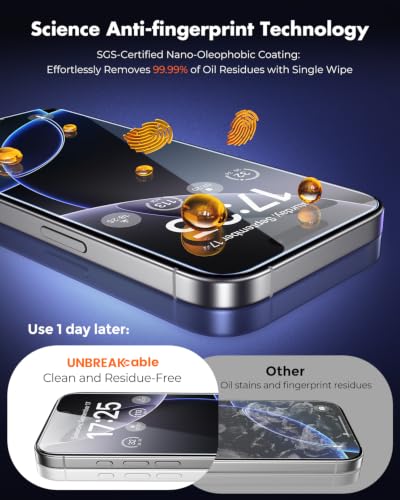 UNBREAKcable iPhone 16 Pro Full-Coverage Screen Protector - 3 Pack | Quick-Install Box, Edge-to-Edge Coverage, 9H Hardness, Ultra HD Clarity, Daily Protection, Smooth Touch - size: iPhone 16 Pro