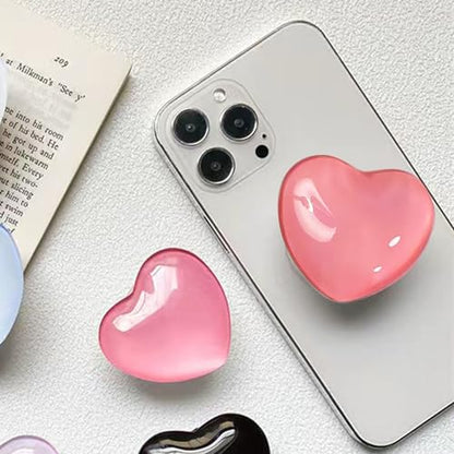 Cute Heart-Shaped Expanding Phone Grip - 3D Deep Pink Crystal Collapsible Phone Mount Holder Stand for Girls Women, Lovely Phone Charm and Accessories，Finger Snap Grip Holder for iPhone, iPad, Kindle